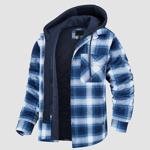 Custom Your Brand Casual Fashion High Quality Winter Hooded <b>Checkered</b> Zipper <b>Jacket</b> <b>Men's</b> Standard Thickness OEM - Product Image 2