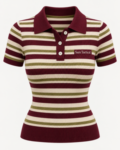 Polo rayé tactique pour femme Sam, manches courtes, en coton tricoté, style preppy, avec lettres décoratives, prix abordable, personnalisable - Product Image 5