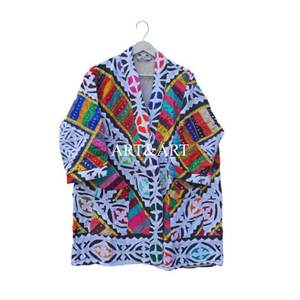 Robe Kimono Courte Bohème en Coton Brodé Fait Main Indien pour Femme – Élégante Tenue de Plage Estivale et Vêtement de Nuit Respirant avec Ceinture à Nouer à l'Avant - Product Image 3