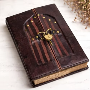 Antique Handmade Hardcover Leather Door Journal <b>Lock</b> Key Vintage Style Unique <b>Diary</b> Genuine Leather Writing Notebook New Year - Product Image 1