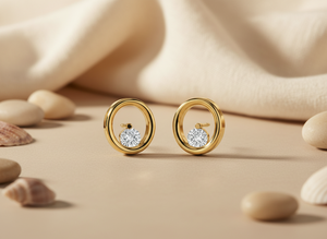 Fabricant de boucles d'oreilles clous circulaires en or 14 carats sur mesure, boucles d'oreilles minimalistes en diamants de laboratoire VVS1 - Product Image 3