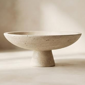 Bol décoratif en travertin naturel, 10 petits plateaux ovales sur piédestal, fait main, beige - Product Image 2