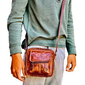 High Quality Handmade Genuine Leather Fashion Men's Waterproof Zipper Closure Logo Stylish Candy Daily Use Shoulder Bag Uttar - Product Image 3