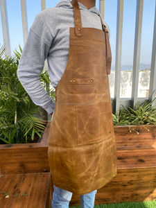 Babero de cuero de grano completo marrón oscuro de alta calidad, delantal de trabajo para restaurantes y talleres con bolsillos para cocina, peluquero, barbacoa - Product Image 4
