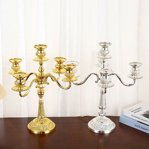 Wholesale Luxury Home Wedding Ornaments Zinc Alloy 3 Arms 5 Arms Gold Silver Metal <b>Candle</b> <b>Stick</b> <b>Holder</b> - Product Image 4