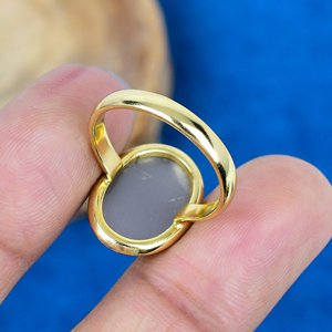 Handmade Natural Gray Moonstone Oval Shape Gemstone 18k Micron Gold Over 925 Sterling <b>Silver</b> - Product Image 4