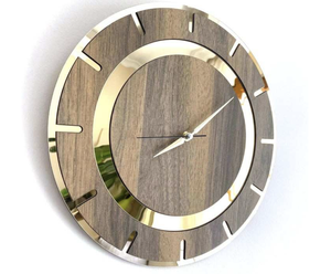 Round Wooden Quartz <b>Wall</b> <b>Clock</b> Minimalist Design Mirror Effect Analog Home <b>Decor</b> Living Room Use - Product Image 1
