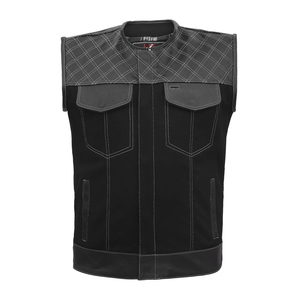 Custom Leather Denim <b>Vest</b> <b>White</b> Stitching Zipper Motorcycle Biker <b>Men</b> <b>Vests</b> - Product Image 1