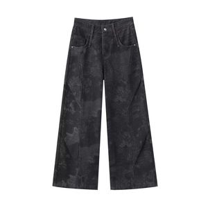 Jean pour homme de qualité supérieure, taille haute, coupe large, imprimé animal, en denim de coton, coupe ample, délavé, style streetwear, automne 2026 - Product Image 2