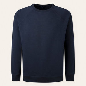 Men's <b>Navy</b> Blue Crew Neck Raglan Sleeve Pullover <b>Sweatshirt</b> 100% Cotton Knitted Regular Fit Casual Autumn Wear - Product Image 1