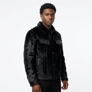 Veste en cuir noire pour homme, veste courte décontractée d'hiver, col rabattu, boutons, matière épaisse - Product Image 3