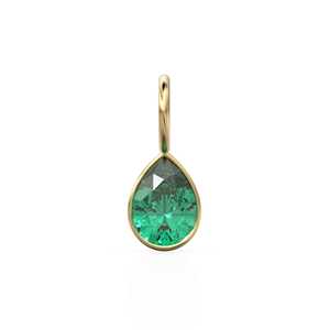 Pendentif Breloque en Or Jaune Massif 14 carats avec Émeraude Zambienne 7mm, Monture pour Bijoux / Pierre de Naissance de Mai / Pierre Précieuse Verte / Coupe Poire - Product Image 1