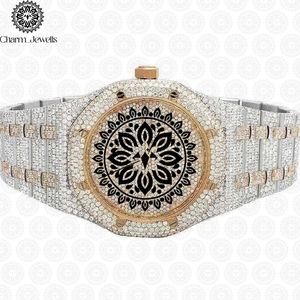 Charm_Jewells Men's Luxury Tonneau <b>Case</b> Stainless Steel <b>Watch</b> Analog Quartz Movement Diamond Encrusted Bracelet 43mm - Product Image 1