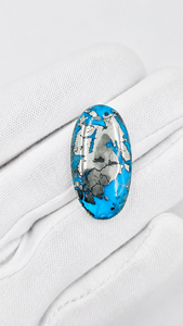 Cabochon ovale en turquoise naturelle véritable de qualité supérieure, très demandé, pierre brute polie bleu-blanc pour la fabrication de bijoux - Product Image 1