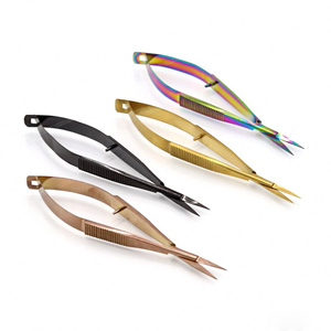 Ciseaux à micro-spring à lame courbée de haute qualité en acier inoxydable durable pour extensions de cils et soins des sourcils, logo personnalisé - Product Image 2