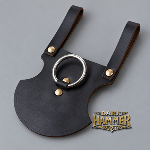 Porta Hacha en Forma de U de Cuero con Fuerte Anclaje al Cinturón, Anillo en D Metálico, Correas Remachadas, Cuero Negro Resistente - Product Image 3