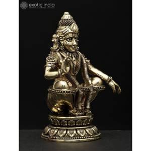 Statue en laiton Ayyappan de petite taille (6 pouces) d'Inde, sculpture exquise d'Inde - Product Image 4