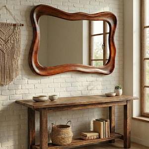 Miroir mural en bois au design soleil éclatant, miroir mural artistique en bois pour la décoration intérieure créative, article de miroir suspendu en gros - Product Image 1