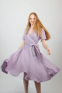 Nouvelle arrivée, robe midi en coton, col en V, manches courtes, silhouette en A, écologique, robe romantique pour la mère de la mariée, pour femmes - Product Image 2