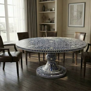 Mesa con Incrustaciones de Hueso de ILAHI, Diseño Moderno con Detalles de Ágata, Almacenamiento Portátil, Muebles para el Hogar - Product Image 1