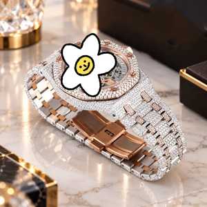 Montre à quartz analogique avec chiffres romains incrustés de diamants, verre, bracelet de 20 mm, ton or rose, acier inoxydable, cadran carré, cadeau de luxe - Product Image 3