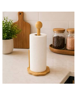 Soporte de papel toalla de madera, estante de almacenamiento de cocina independiente, soporte para rollos de papel, soporte desmontable para toallas de cocina. - Product Image 2