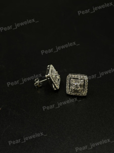 Square VVS Moissanite Silver <b>Stud</b> Earrings Custom Baguette Diamond Clusters <b>For</b> <b>Men</b> Women Screw Back Earring - Product Image 3