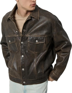 Chaqueta de Motocicleta Retro de Cuero PU, Cortavientos, con Cuello Plegable y Cierre de Cremallera, para Hombre, Invierno, Hecha en Pakistán - Product Image 6