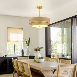 Lampadario a Soffitto Moderno Boho da 17,7 Pollici, Plafoniera Semi-Incasso in Rattan Intrecciato e Lino per Camera da Letto, Cucina, Sala da Pranzo - Product Image 6