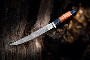 Cuchillo de Pesca Personalizado Hecho a Mano Burraq, Hoja de Acero de Damasco de 8/9 Pulgadas, Apto para Lavavajillas, Cuchillo para Filetear con Funda de Cuero, Regalo - Product Image 6