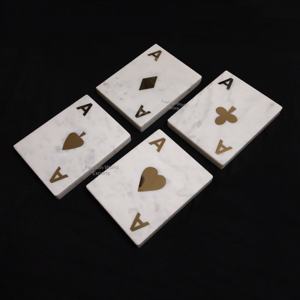 Posavasos de póquer Naipes Mármol natural Rectangular Gris con posavasos con incrustaciones de latón Logotipo personalizado Esteras y almohadillas elegantes - Product Image 4