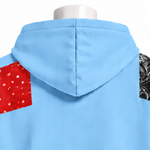 Sweat à capuche zippé oversize bleu ciel avec patchwork et imprimés, style streetwear décontracté pour homme - Product Image 4