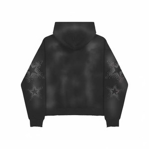 Sweat-shirt à capuche noir pour homme, coupe classique, imprimé étoile brodé avec strass, poche, style streetwear, vêtement d'automne entièrement personnalisable - Product Image 3