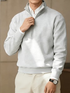 เสื้อสเวตเชิ้ตผู้ชายผ้าฝ้าย 100% แบบซิปครึ่งตัว ทนทาน เป็นมิตรต่อสิ่งแวดล้อม คอตั้ง พร้อมลายปัก สำหรับฤดูหนาว ผ้าเฟรนช์เทอร์รี่ - Product Image 2