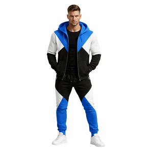 Men's Blue Black Color Block Tracksuit Set Zip <b>Hoodie</b> and Jogger Pants Casual Sportswear Streetwear Gym Wear Outfit - Product Image 4