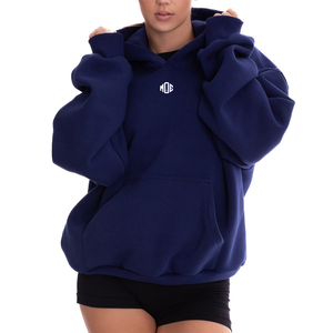 <b>Women</b> <b>Navy</b> Oversized Fleece Hoodie Wholesale Heavyweight Cotton Pullover Sweatshirt with Kangaroo Pocket & Drop Shoulder <b>Hoodies</b> - Product Image 5