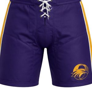 Men Purple Sublimated Ice Hockey Jersey Shorts Set V Neck Striped Polyester Sports Uniform Training Wear <b>Athletic</b> Team Apparel - Product Image 6