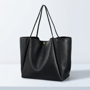 Bolso Tote Minimalista Negro de PU, Abierto, Color Sólido, para Uso Diario, Todas las Temporadas, Bolso de Mano para Mujer - Product Image 1