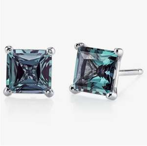 Alexandrite Stud <b>Earrings</b> Princess Cut in 925 Sterling <b>Silver</b> 14K Gold Plated Certified Luxury Color Changing Gemstone Wedding - Product Image 1