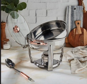 ชุดอุ่นอาหารบุฟเฟ่ต์สแตนเลสทรงกลม ขนาด 5 ควอร์ต จำนวน 4 ชิ้น พร้อมถาดเต็มใบ ราคาประหยัด - Product Image 4