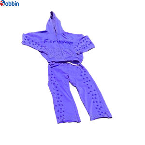 Ensemble 2 pièces unisexe : Sweat à capuche d'hiver et pantalon évasé coupe empilée, avec logo personnalisé et imprimé strass, coupe-vent personnalisé délavé à l'acide - Product Image 4