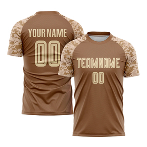 ชุดเสื้อฟุตบอลและกางเกงขาสั้นลายพรางสีน้ำตาล พิมพ์ลายแบบ Sublimation สำหรับผู้ชาย ระบายอากาศได้ดี ผลิตจากโพลีเอสเตอร์ ชุดทีม ชุดยูนิฟอร์มผู้ใหญ่ รับผลิตแบบ OEM - Product Image 3