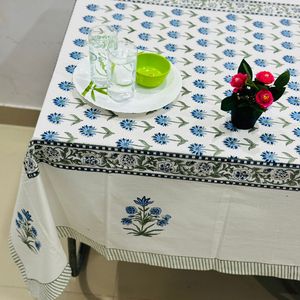 Mantel de Algodón con Estampado Floral Azul, Hecho a Mano, Rectangular, Decoración para el Hogar, India TC-877 - Product Image 1