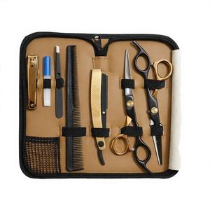 Kit de coiffure professionnel en acier inoxydable à prix abordable, comprenant des ciseaux à effiler à manche court 28 dents pour droitiers, couleur noir. - Product Image 3