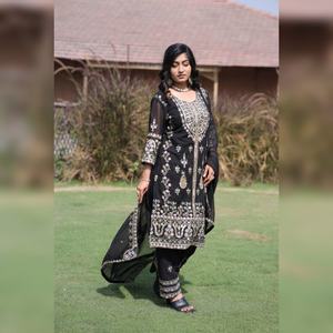 กางเกง kurti 3ชิ้นผ้าคู่รายละเอียดผ้า kurti ผ้าไหมแท้ผ้าไหม gorgette กับผ้าไหมไมโคร (เย็บอย่างเต็มที่) - Product Image 1