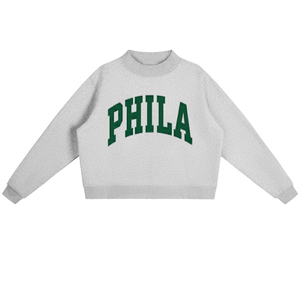 Sweat-shirt en molleton tendance et personnalisable pour femme, col rond, vert, imprimé lettres Phila, en coton tricoté, pour l'hiver et l'automne, style décontracté - Product Image 3