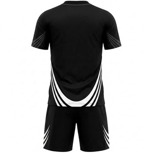Conjunto de Camiseta de Fútbol Negra con Cuello en V para Hombre, con Diseño de Rayas Blancas, Manga Corta, Nombre del Equipo Personalizado, Logotipo Frontal Personalizado - Product Image 6