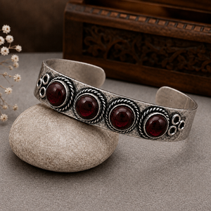 Handcrafted Garnet Four Stone Wide <b>Cuff</b> Bangle Gold/<b>Silver</b> Plated Brass Adjustable Jewelry for Women - Product Image 3