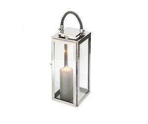 Shiny Silver Nickel Plated Metal Lantern <b>Square</b> Shape Lantern with Jute Handle <b>Candle</b> Lanterns for Outdoor & Home Decoration - Product Image 1