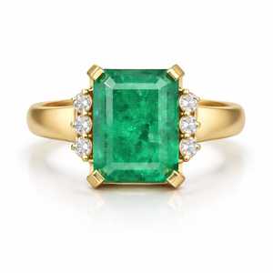 Anillo de hombre con esmeralda octogonal natural y diamantes, oro sólido de 14 quilates, joyería fina de lujo, anillo de compromiso para hombre - Product Image 1